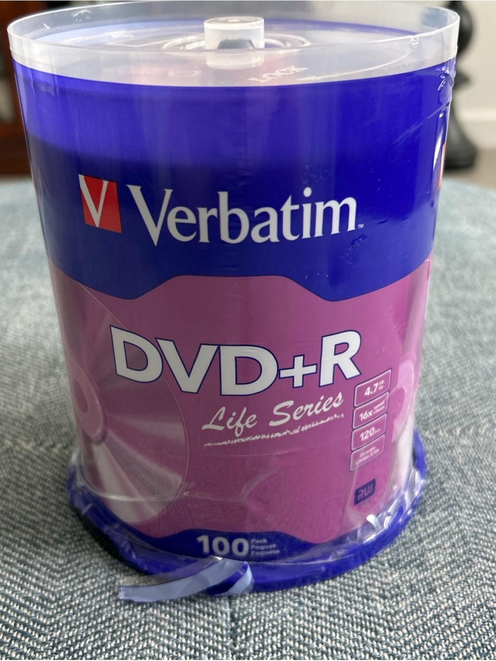 100 VERBATIM 16X DVD+R Life Series Logo 4.7GB Media Disc Spindle 97175 (SEALED)